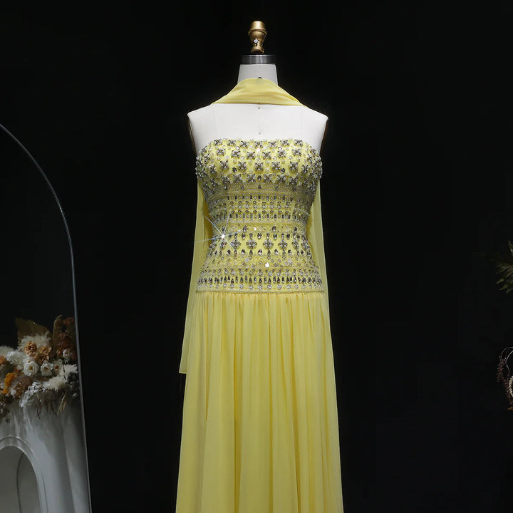 Strapless Lilac Beaded Bodice Evening Dress with Flowing Skirt SS539