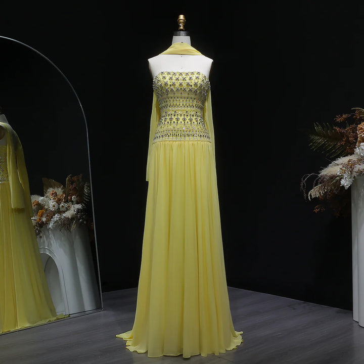 Strapless Lilac Beaded Bodice Evening Dress with Flowing Skirt SS539