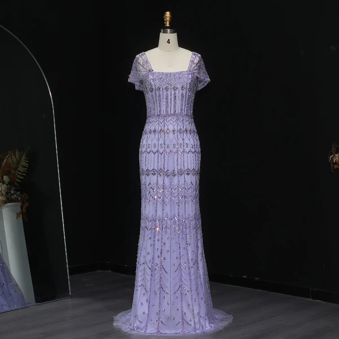Arabic White Luxury Dubai Mermaid Evening Dress with Cap Sleeves SS291