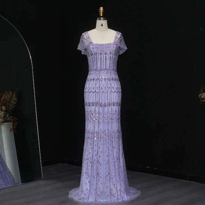 Arabic White Luxury Dubai Mermaid Evening Dress with Cap Sleeves SS291