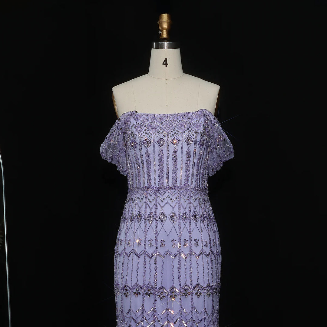 Arabic White Luxury Dubai Mermaid Evening Dress with Cap Sleeves SS291