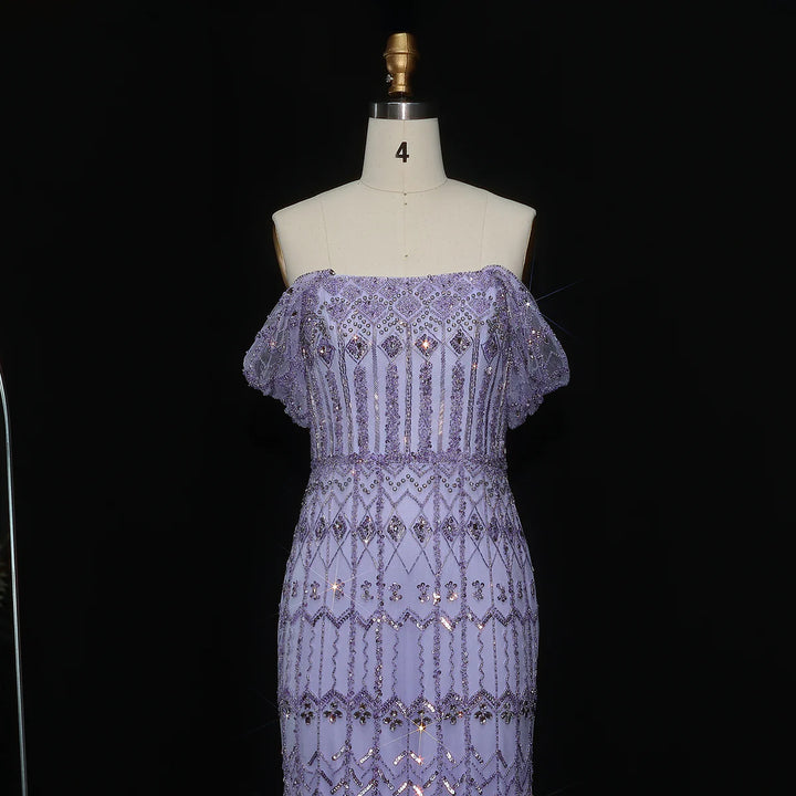 Arabic White Luxury Dubai Mermaid Evening Dress with Cap Sleeves SS291
