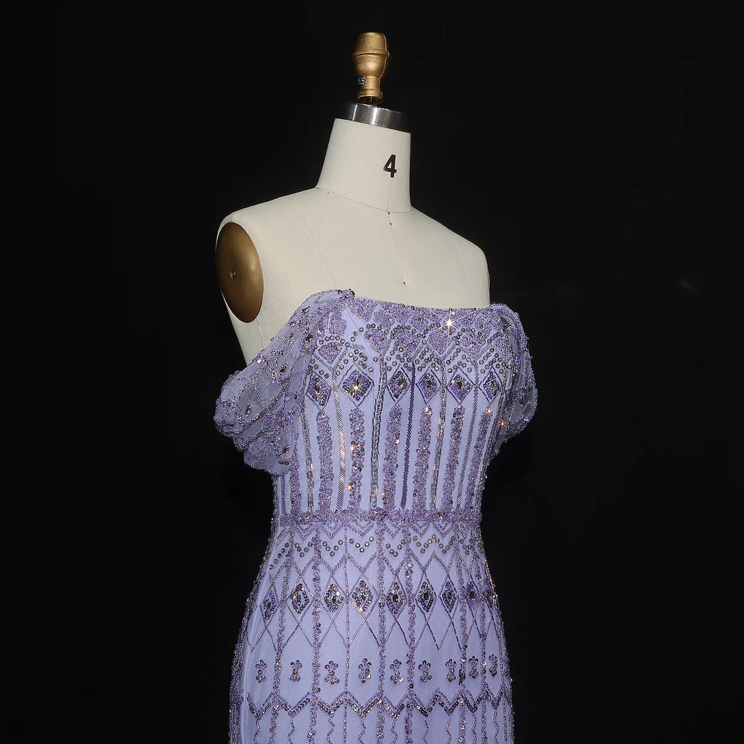 Arabic White Luxury Dubai Mermaid Evening Dress with Cap Sleeves SS291