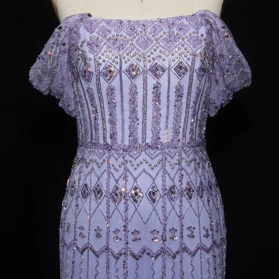 Arabic White Luxury Dubai Mermaid Evening Dress with Cap Sleeves SS291