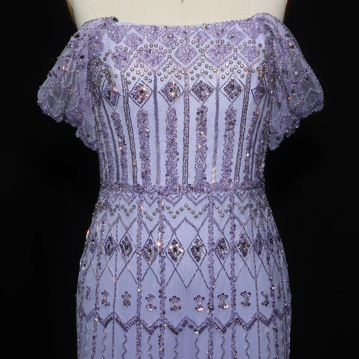 Arabic White Luxury Dubai Mermaid Evening Dress with Cap Sleeves SS291