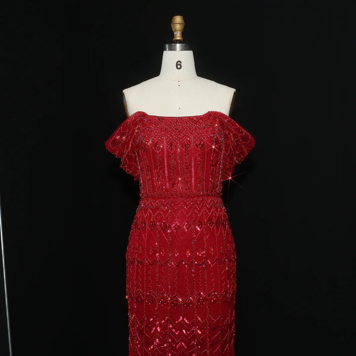 Arabic White Luxury Dubai Mermaid Evening Dress with Cap Sleeves SS291