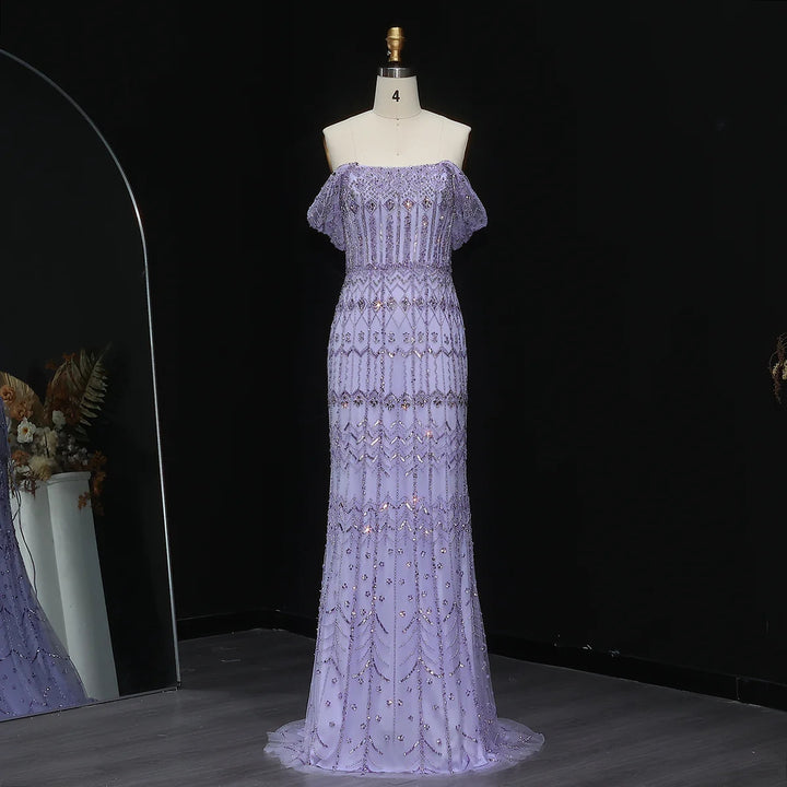 Arabic White Luxury Dubai Mermaid Evening Dress with Cap Sleeves SS291