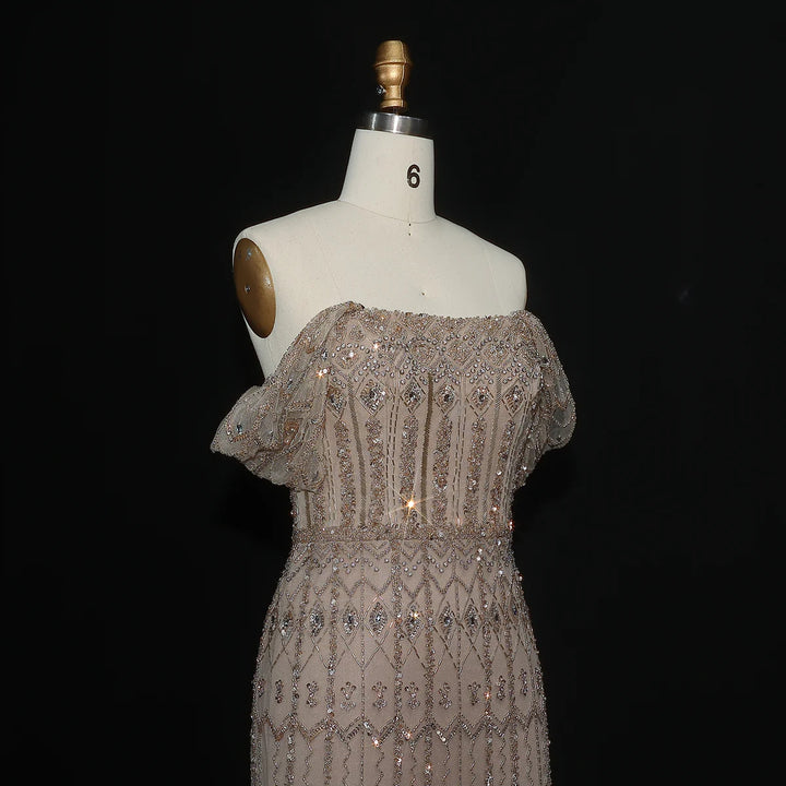 Arabic White Luxury Dubai Mermaid Evening Dress with Cap Sleeves SS291