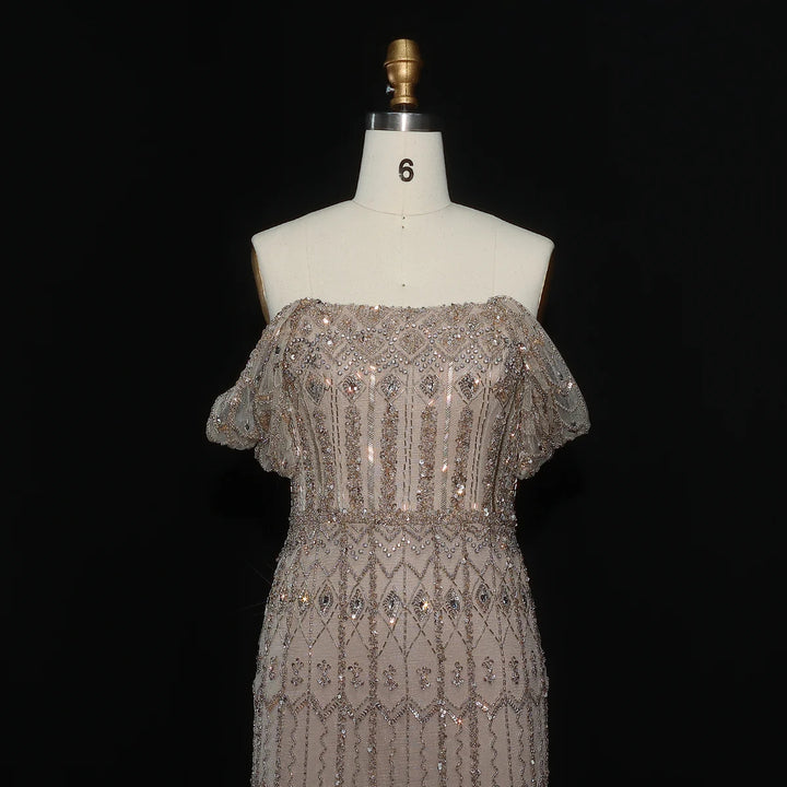 Arabic White Luxury Dubai Mermaid Evening Dress with Cap Sleeves SS291