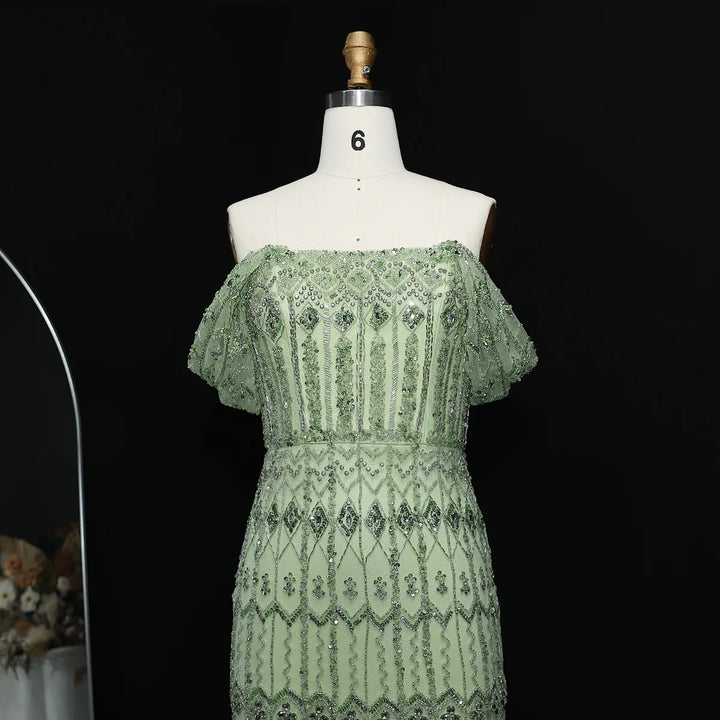 Arabic White Luxury Dubai Mermaid Evening Dress with Cap Sleeves SS291