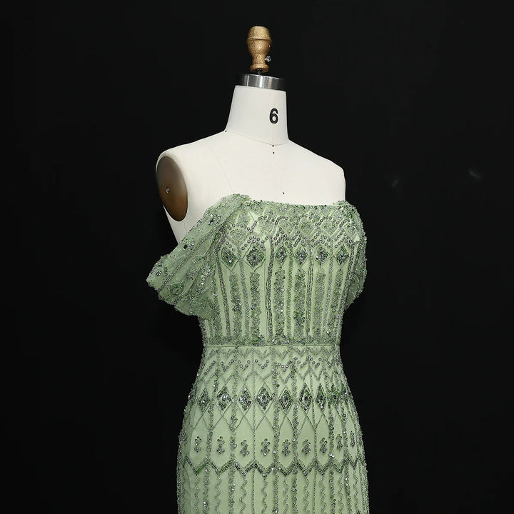 Arabic White Luxury Dubai Mermaid Evening Dress with Cap Sleeves SS291