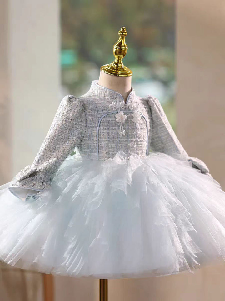 Blue Elegant Long Sleeve Princess Flower Girl Birthday Dress J727