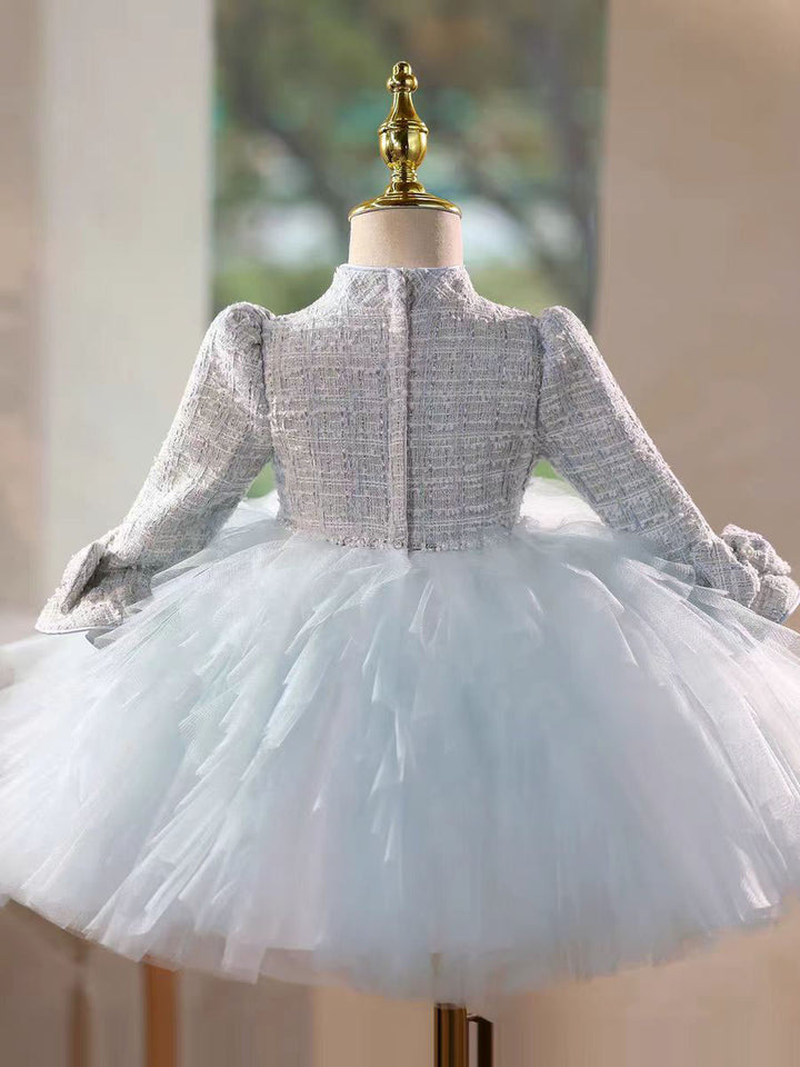 Blue Elegant Long Sleeve Princess Flower Girl Birthday Dress J727