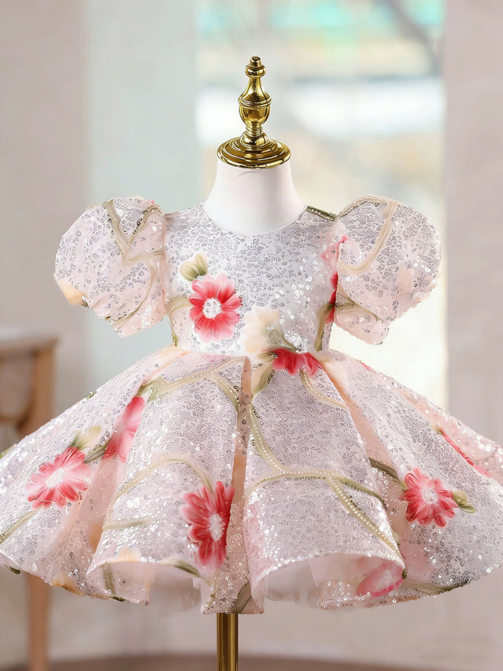 Luxury Baby Pink Flower Girl Dress with Detachable Train Princess Birthday Party Gown J888