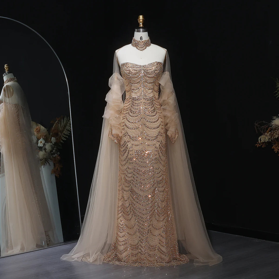 Beaded Tassel Arabic Evening Dress Wedding Gown SS535