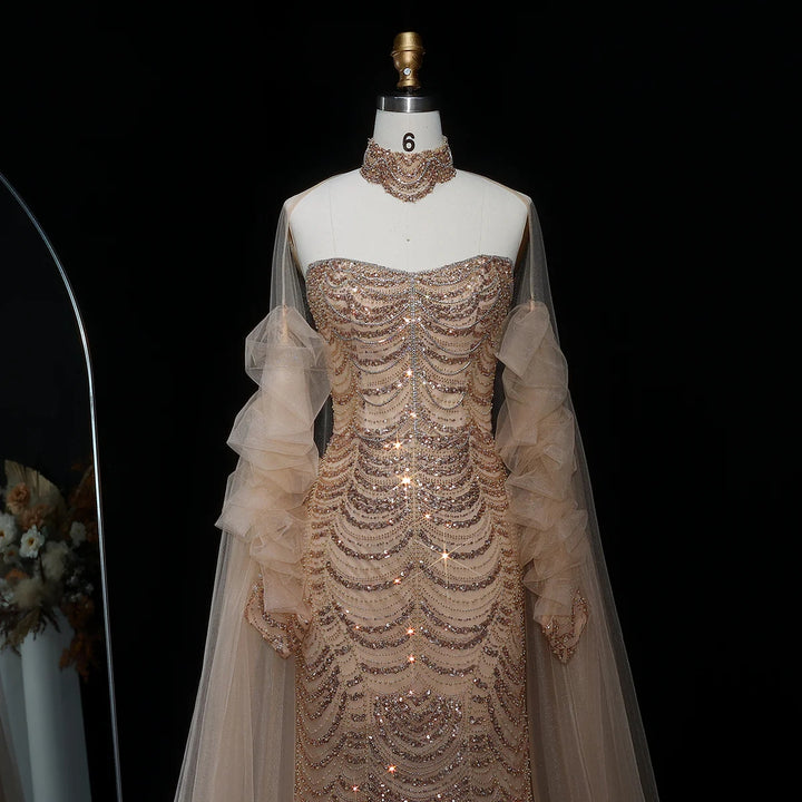 Beaded Tassel Arabic Evening Dress Wedding Gown SS535