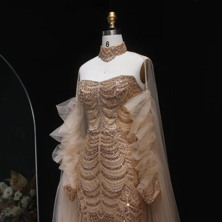 Beaded Tassel Arabic Evening Dress Wedding Gown SS535
