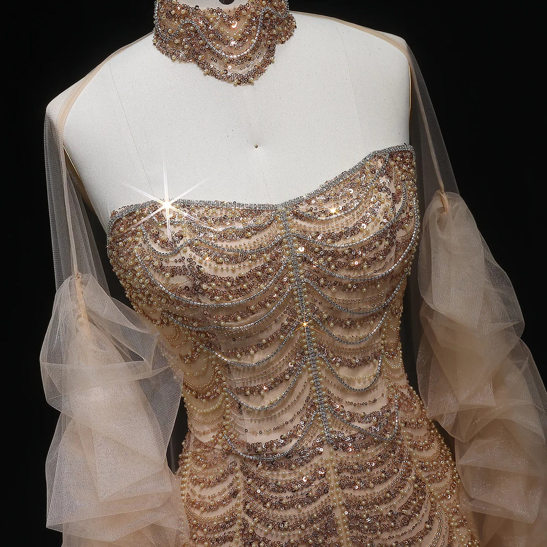Beaded Tassel Arabic Evening Dress Wedding Gown SS535