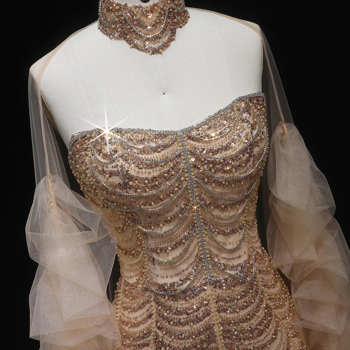 Beaded Tassel Arabic Evening Dress Wedding Gown SS535