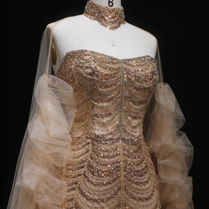 Beaded Tassel Arabic Evening Dress Wedding Gown SS535