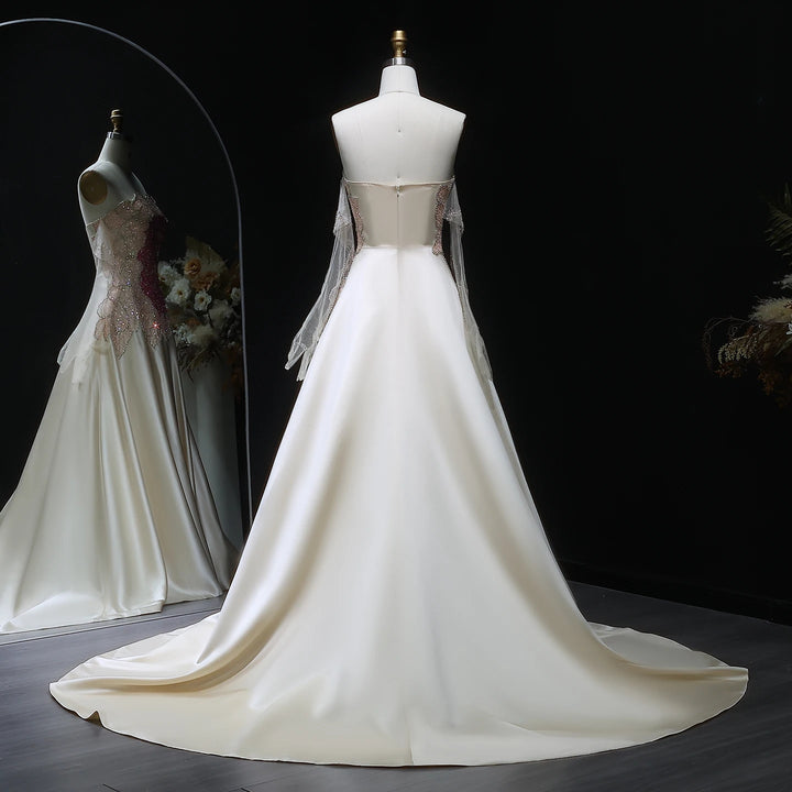Beige Strapless Satin Evening Dress with Gloves SS513