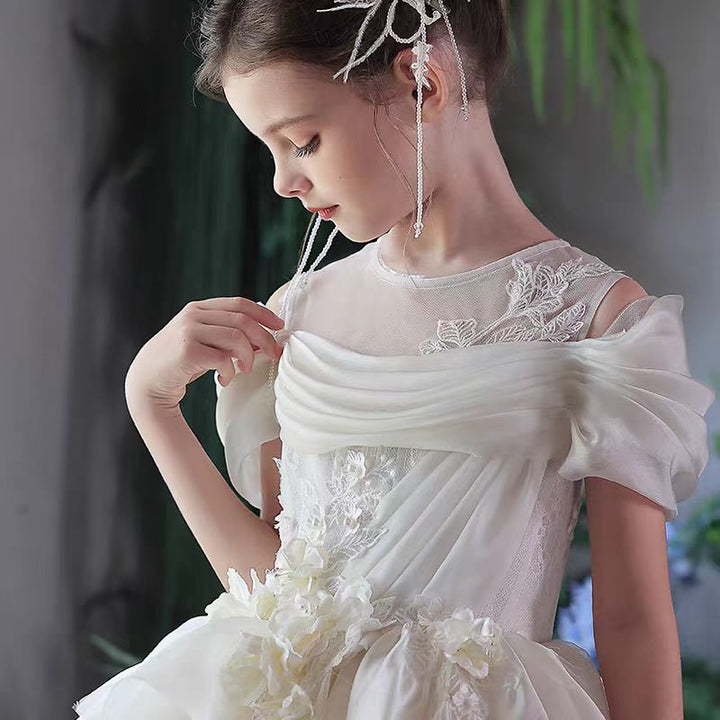 Elegant White Off Shoulder Princess Girl Dress for Birthday and Pageant J276