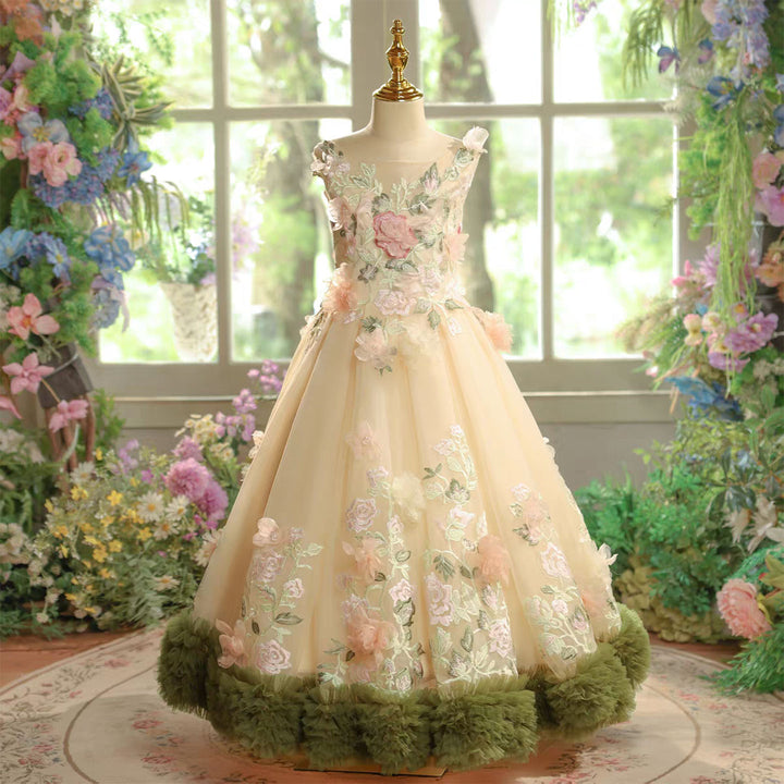 Luxury Princess Style Kids Flower Girl Gown for Birthday Party J601