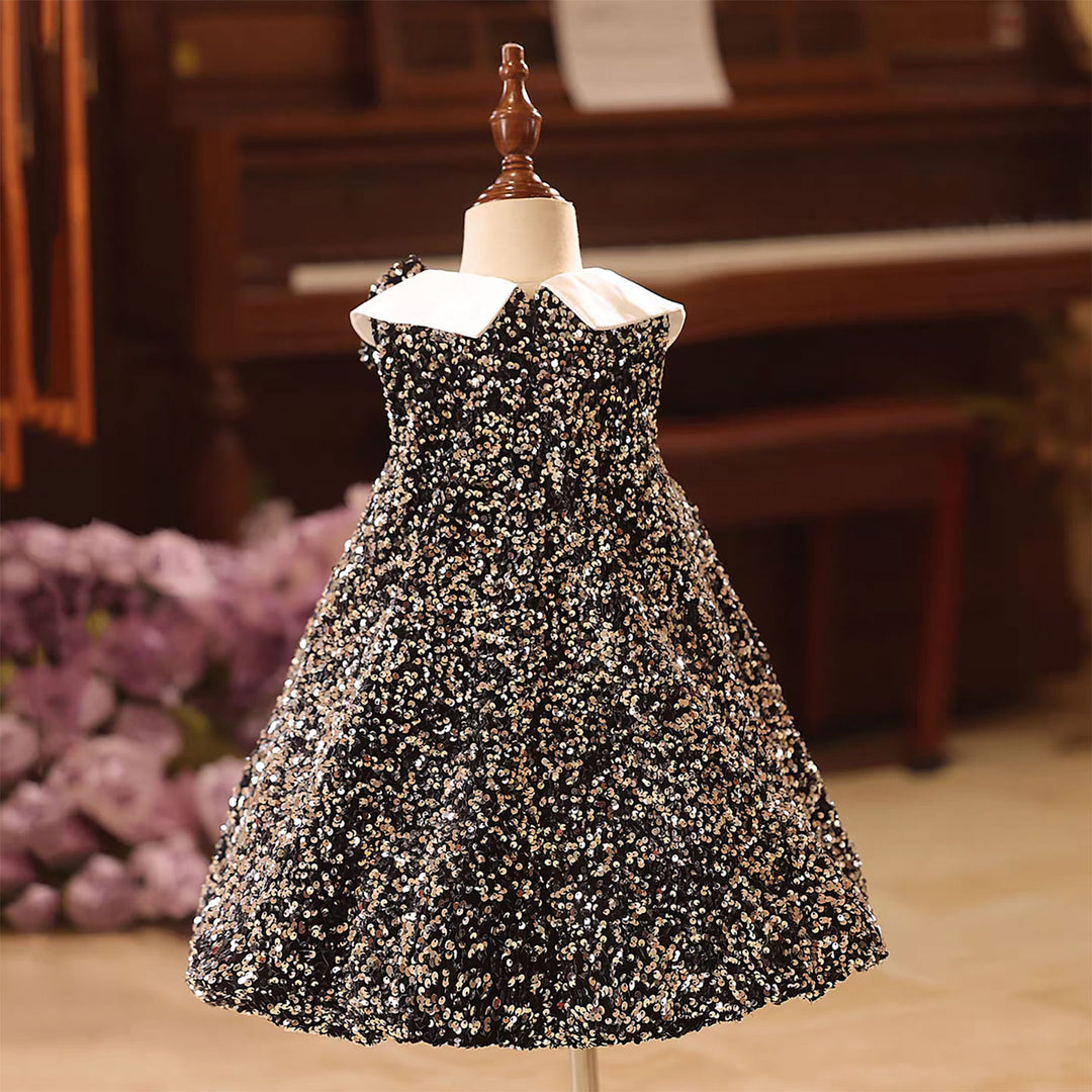 Classic Black Party Dress with Shoulder Bow Flower Girl Dress D141