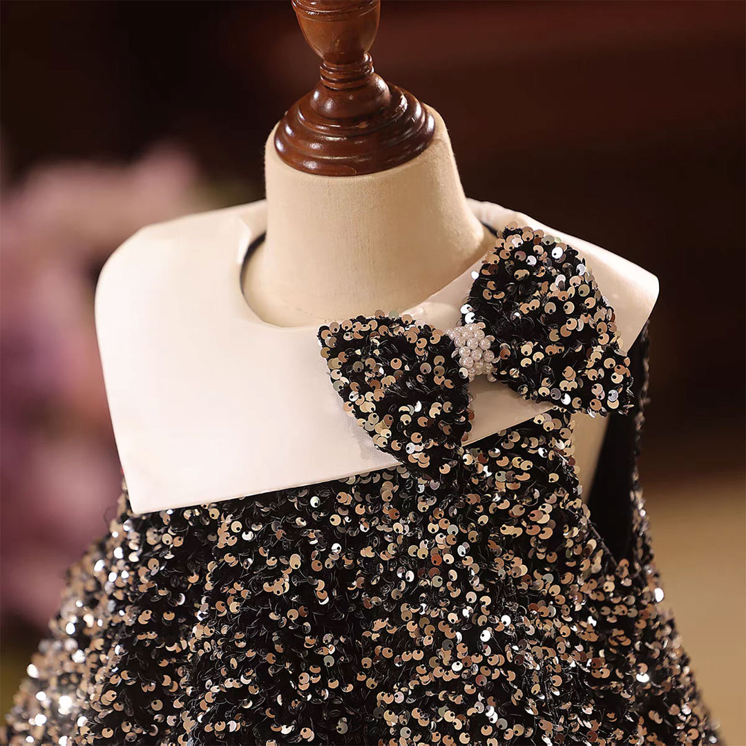 Classic Black Party Dress with Shoulder Bow Flower Girl Dress D141