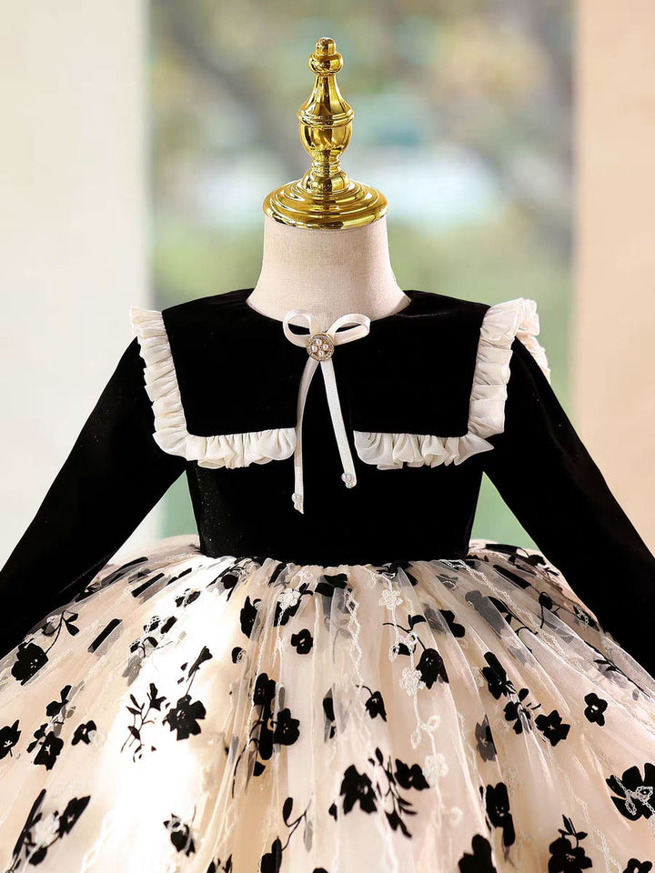 Elegant Black Long Sleeve Princess Dress for Birthday Wedding Party D163