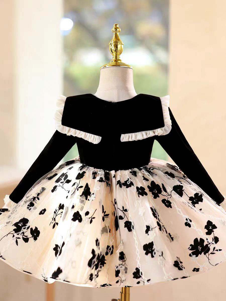 Elegant Black Long Sleeve Princess Dress for Birthday Wedding Party D163