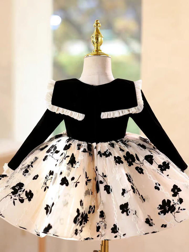 Elegant Black Long Sleeve Princess Dress for Birthday Wedding Party D163