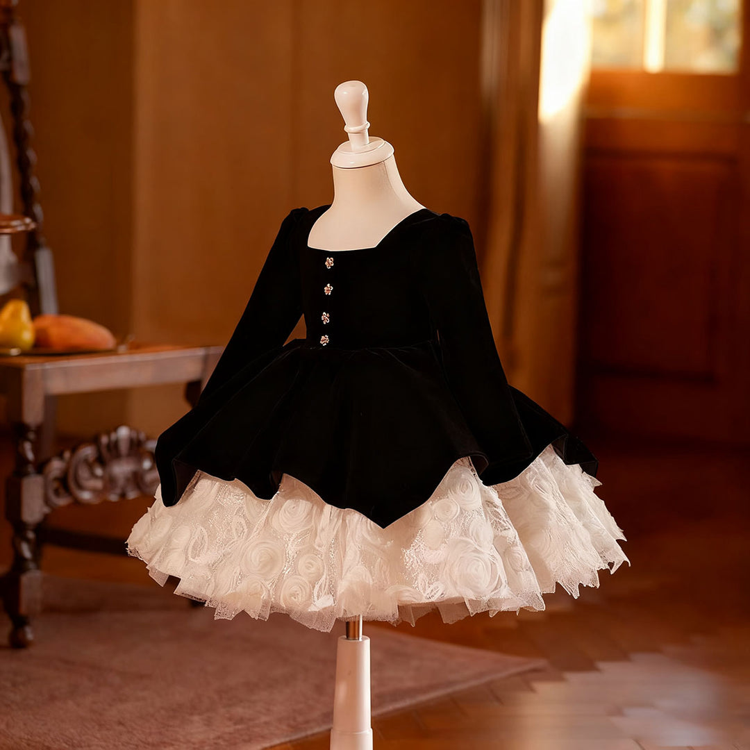 Elegant Black Long Sleeve Princess Girl Dress for Birthday Party D207