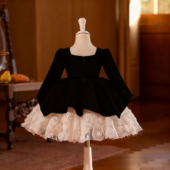 Elegant Black Long Sleeve Princess Girl Dress for Birthday Party D207