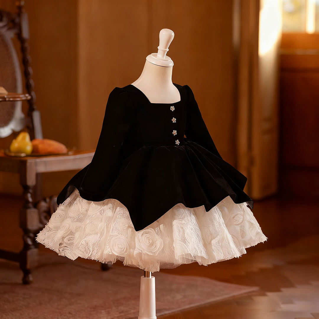 Elegant Black Long Sleeve Princess Girl Dress for Birthday Party D207
