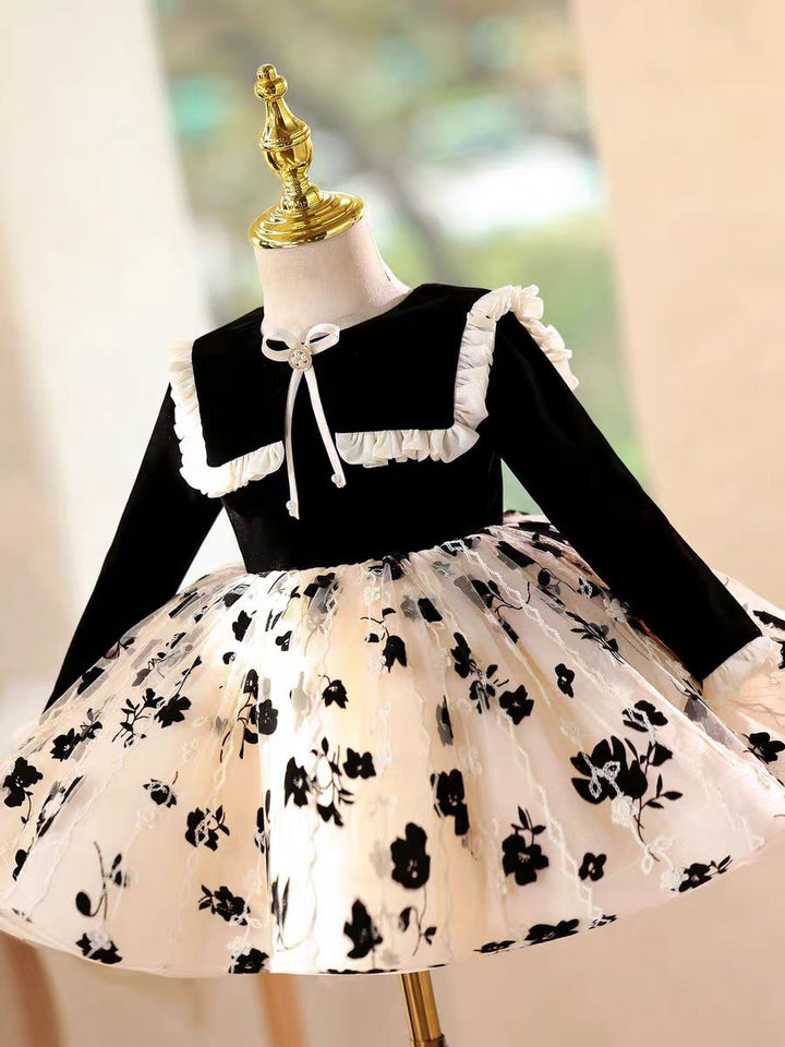 Elegant Black Long Sleeve Princess Dress for Birthday Wedding Party D163