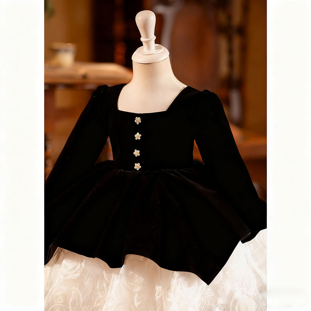Elegant Black Long Sleeve Princess Girl Dress for Birthday Party D207