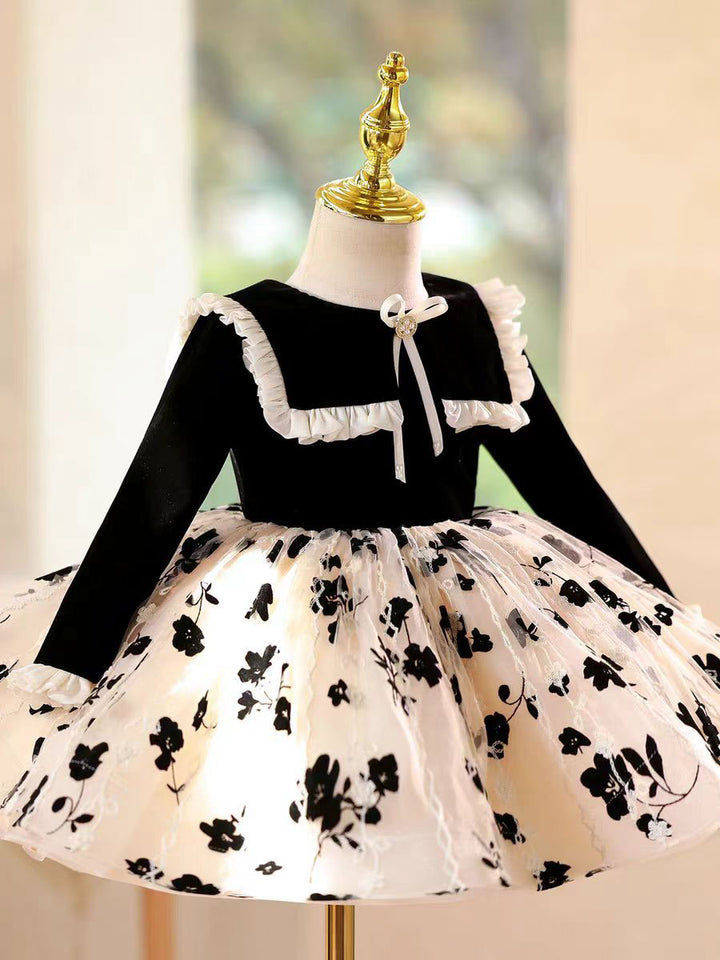 Elegant Black Long Sleeve Princess Dress for Birthday Wedding Party D163