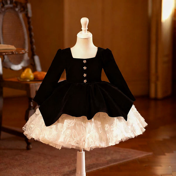 Elegant Black Long Sleeve Princess Girl Dress for Birthday Party D207