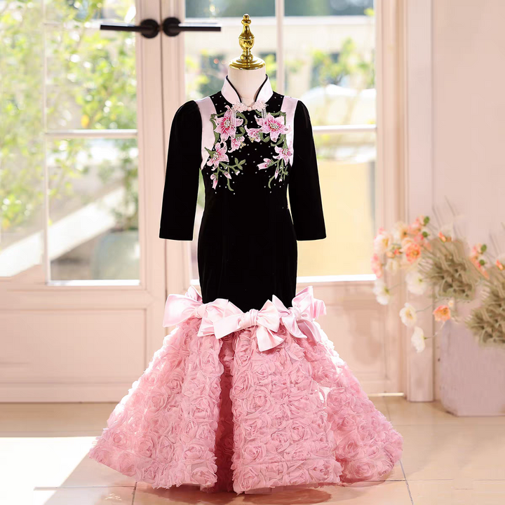 Elegant Black Princess Party Gown with Bows Flower Girl Dresses J603