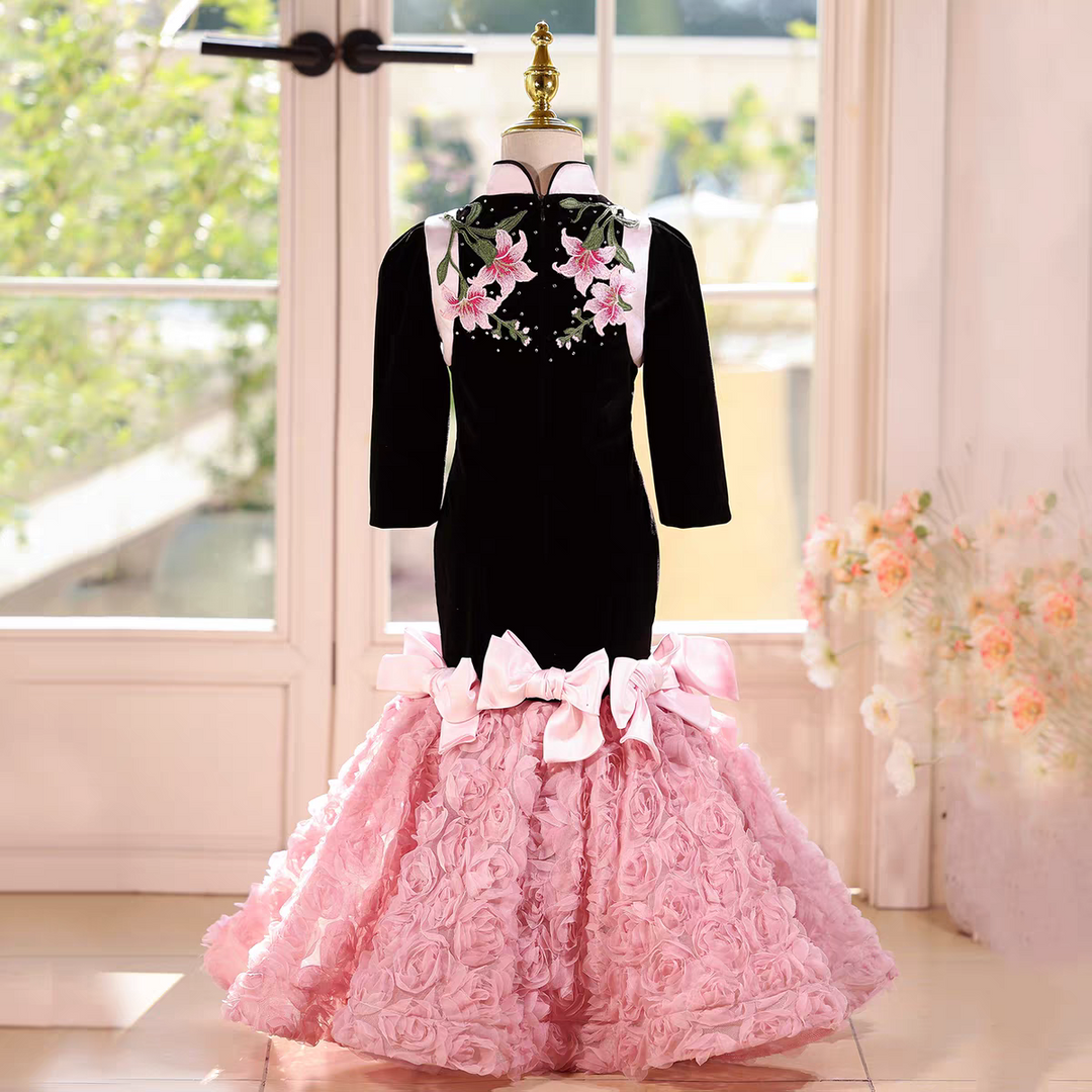 black princess dresses Elegant Black Princess Party Gown with Bows Flower Girl Dresses J603 Black / child-14