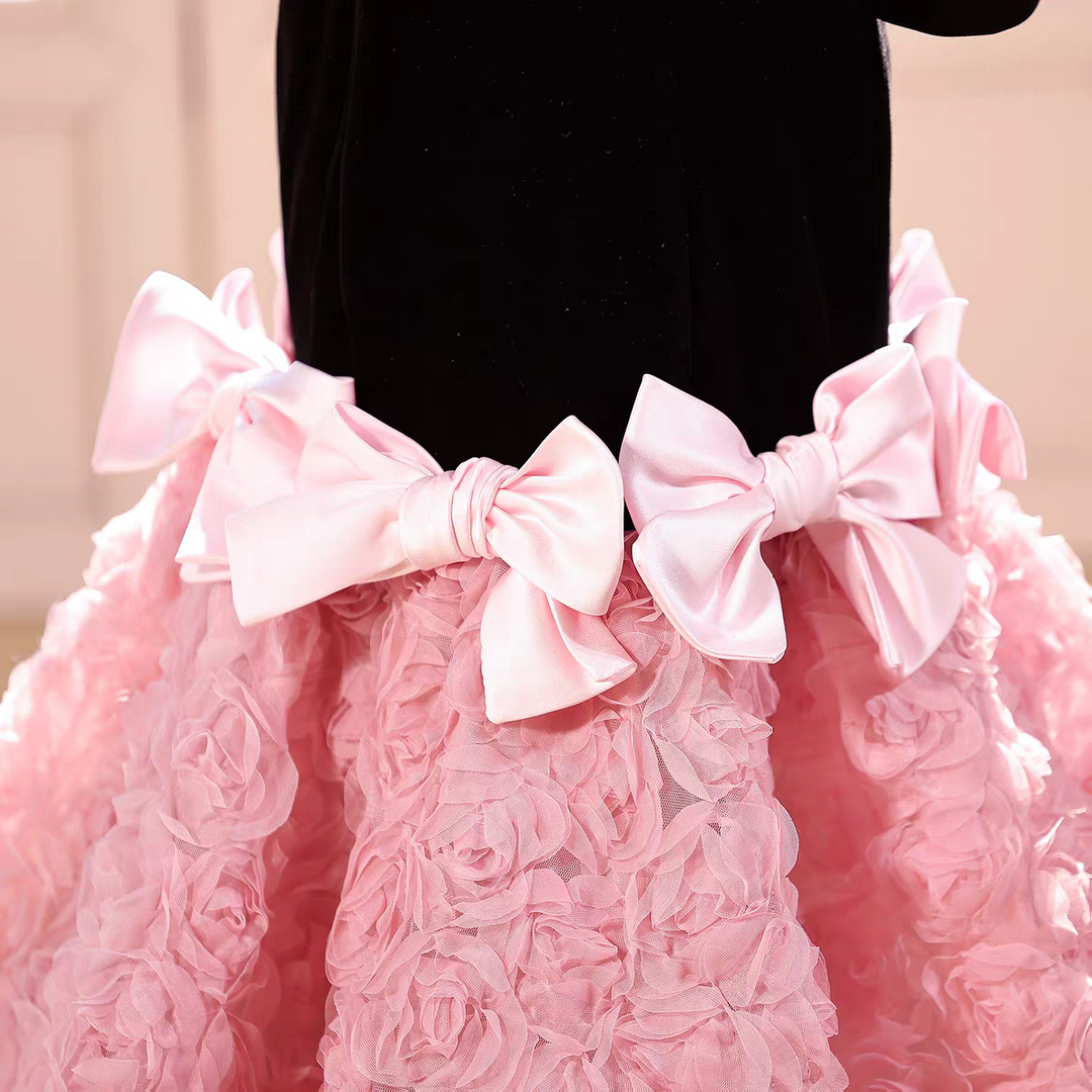 Elegant Black Princess Party Gown with Bows Flower Girl Dresses J603