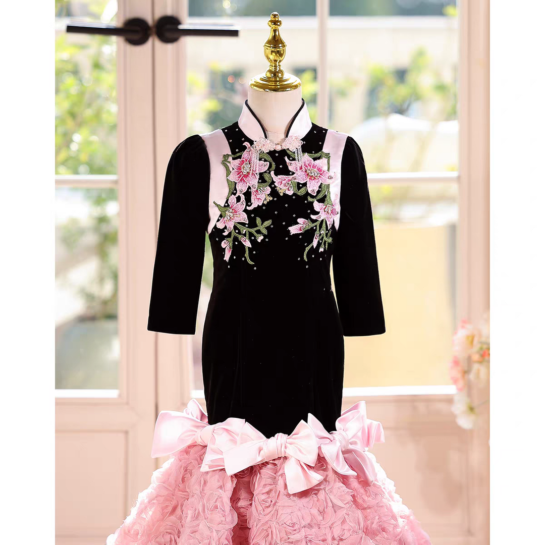 Elegant Black Princess Party Gown with Bows Flower Girl Dresses J603