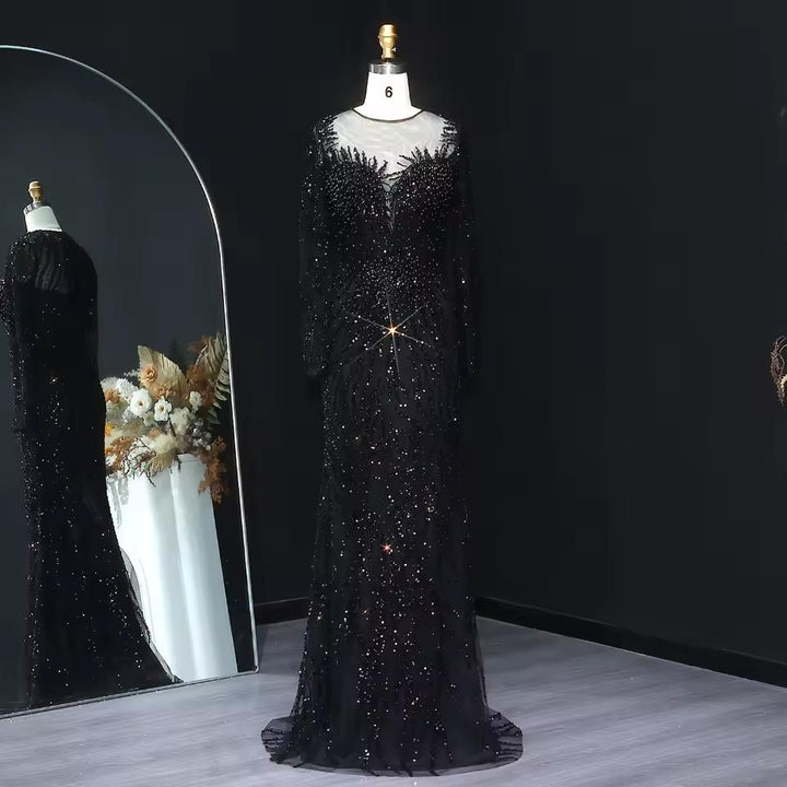 Luxury Dubai White Nude Mermaid Evening Dresses Long Sleeve SS684