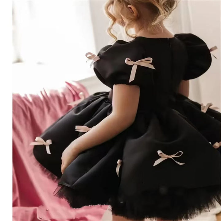 Luxury Black Flower Girl Dress for Kids Birthday Party Gown D173