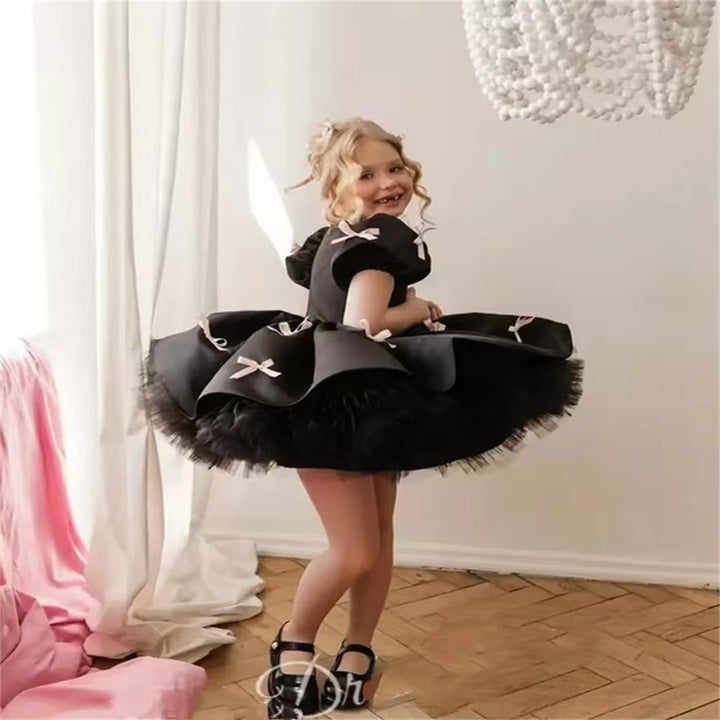 Luxury Black Flower Girl Dress for Kids Birthday Party Gown D173