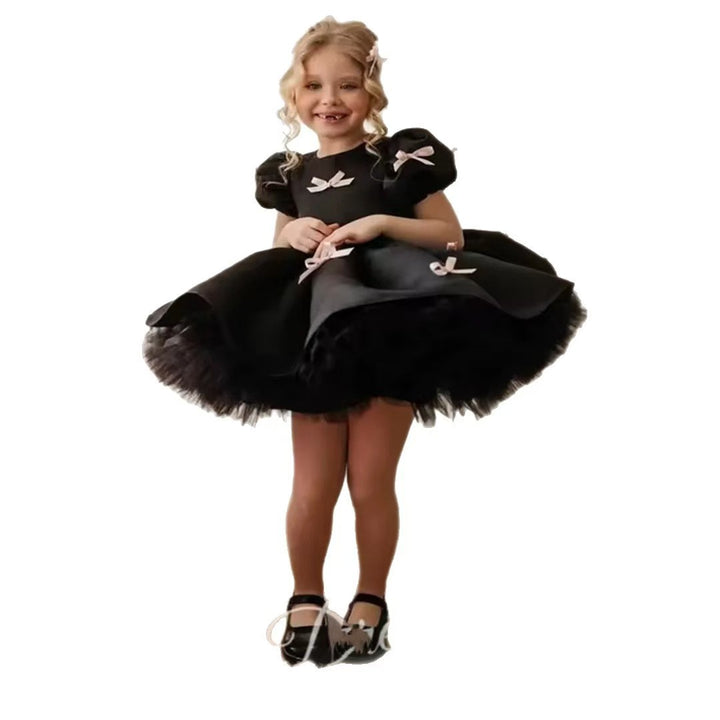 Luxury Black Flower Girl Dress for Kids Birthday Party Gown D173