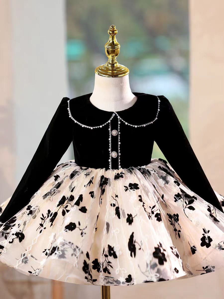 Elegant Black Long Sleeve Princess Dress for Birthday Wedding Party D163