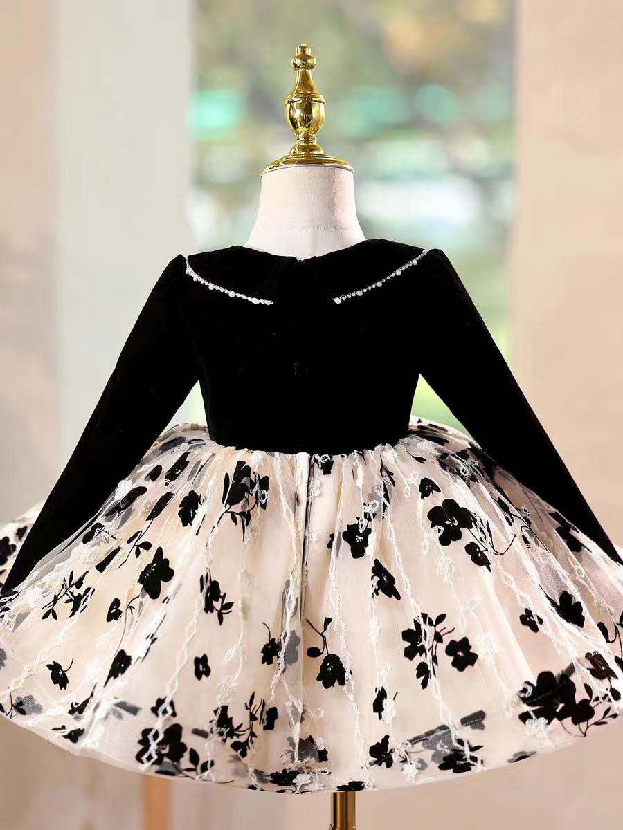 Elegant Black Long Sleeve Princess Dress for Birthday Wedding Party D163
