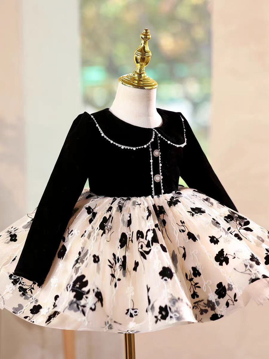 Elegant Black Long Sleeve Princess Dress for Birthday Wedding Party D163